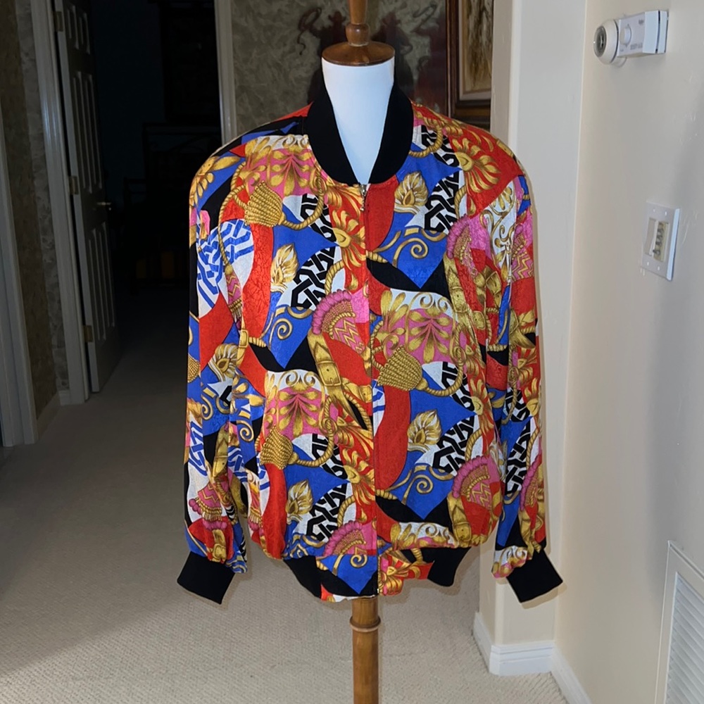 Spenserjeremy 100% Silk Vintage 80s 90s Vivid Colors Large Bomber Jacket… - Picture 5 of 16
